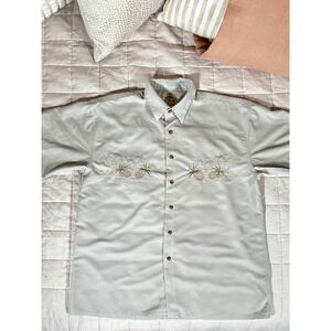 Bamboo Cay Button Down Shirt Mens L Sage Good Embroidered Tropical Pineapples
